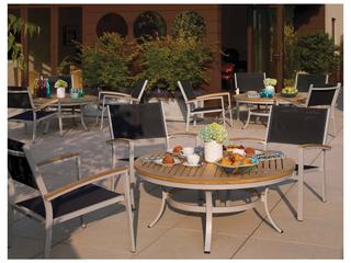 Oxford Garden Travira Aluminum Flint Round Tekwood Top Outdoor Chat Table