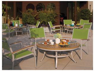 Oxford Garden Travira Aluminum Flint Round Tekwood Top Outdoor Chat Table