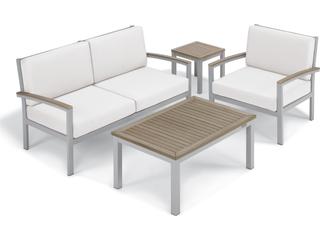 Oxford Garden Travira Aluminum Flint Square Tekwood Top Outdoor Patio End Table