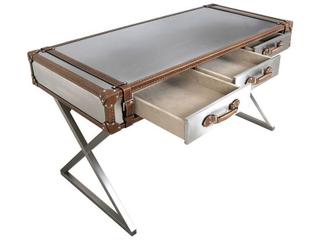 Pasargad Home Vicenza Brookline Brown Silver Writing Desk