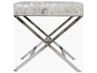 Pasargad Home Safari Silver Cowhide Ottoman