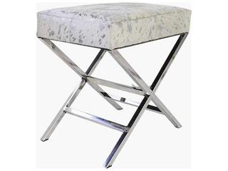 Pasargad Home Safari Silver Cowhide Ottoman
