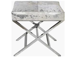 Pasargad Home Safari Silver Cowhide Ottoman