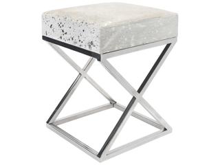 Pasargad Home Safari Silver Cowhide Ottoman