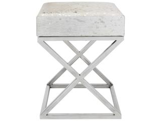 Pasargad Home Safari Silver Cowhide Ottoman