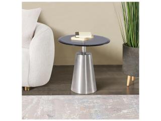 Pasargad Home Luxe Round Glass Black Chrome End Table