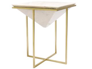 Pasargad Home Beacon Perama Square Marble White Gold End Table