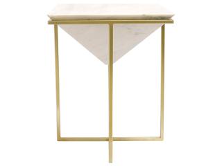 Pasargad Home Beacon Perama Square Marble White Gold End Table