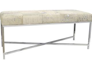 Pasargad Home Safari Silver White Cowhide Accent Bench
