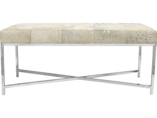 Pasargad Home Safari Silver White Cowhide Accent Bench
