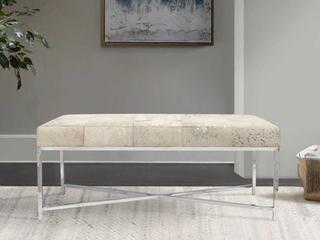 Pasargad Home Safari Silver White Cowhide Accent Bench