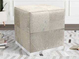 Pasargad Home Safari Silver Cowhide Ottoman
