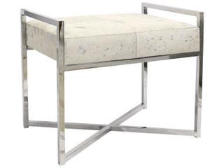 Pasargad Home Safari Silver White Cowhide Accent Bench