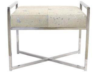 Pasargad Home Safari Silver White Cowhide Accent Bench