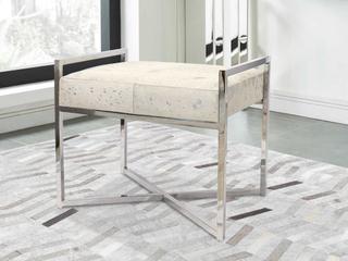 Pasargad Home Safari Silver White Cowhide Accent Bench