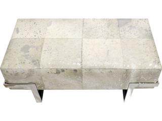 Pasargad Home Safari Silver White Cowhide Accent Bench