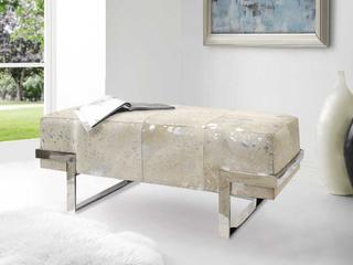 Pasargad Home Safari Silver White Cowhide Accent Bench