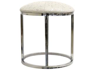 Pasargad Home Safari Silver White Cowhide Accent Stool