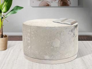 Pasargad Home Safari Silver Cowhide Ottoman