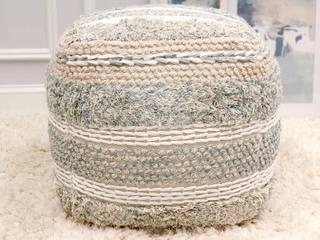 Pasargad Home Grand Canyon Beige Aqua Blue Upholstered Pouf
