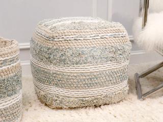 Pasargad Home Grand Canyon Beige Aqua Blue Upholstered Pouf