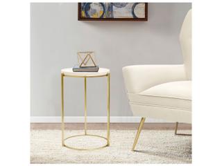 Pasargad Home Beacon Carina Round Marble White Gold End Table