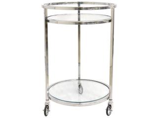 Pasargad Home Beacon Blake Glass Silver Clear Chrome Bar Cart