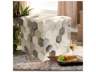 Pasargad Home Galaxy Cowhide Silver Grey Pouf