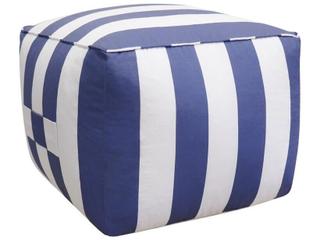 Pasargad Home Galaxy White Blue Upholstered Striped Pouf