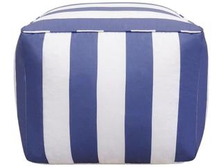 Pasargad Home Galaxy White Blue Upholstered Striped Pouf