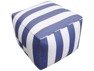 Pasargad Home Galaxy White Blue Upholstered Striped Pouf