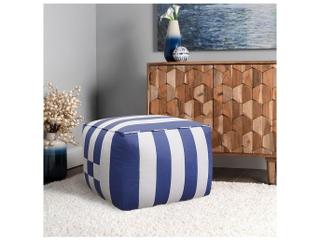 Pasargad Home Galaxy White Blue Upholstered Striped Pouf