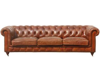 Pasargad Home Paris Club Chester Bay Brown Leather Sofa