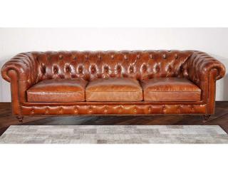 Pasargad Home Paris Club Chester Bay Brown Leather Sofa
