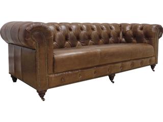 Pasargad Home Chester Bay Brown Leather Sofa