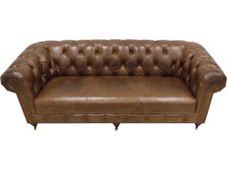 Pasargad Home Chester Bay Brown Leather Sofa