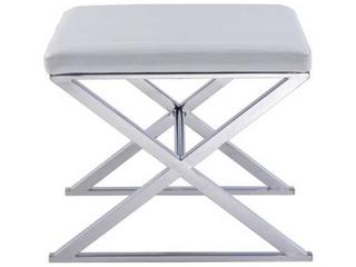 Pasargad Home Luxe White Chrome Silver Faux Leather Accent Bench