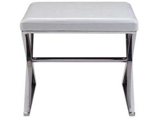Pasargad Home Luxe White Chrome Silver Faux Leather Accent Bench