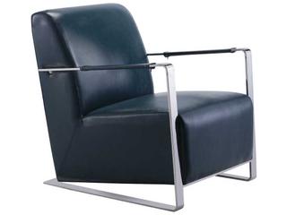 Pasargad Home Luxe Blue Faux Leather Accent Chair