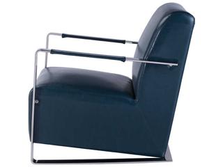 Pasargad Home Luxe Blue Faux Leather Accent Chair