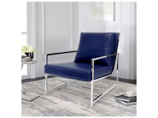 Pasargad Home Luxe Blue Faux Leather Accent Chair