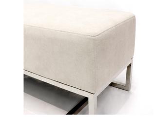 Pasargad Home Luxe Ivory Chrome White Upholstered Accent Bench