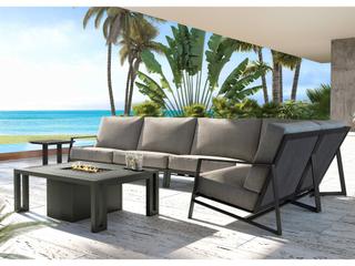 Castelle Prism Sectional Seating Aluminum Fire Pit Outdoor Lounge Set