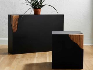 Phillips Collection Cornered Square Metal Natural Black Brown End Table