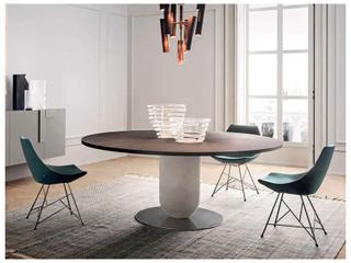 Pianca Ettore Round Wood Walnut Fog Grey Glossy Titanium Dining Table