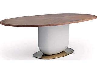 Pianca Ettore Oval Wood Walnut Fog Grey Glossy Bronze Dining Table
