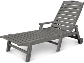 POLYWOOD® Nautical Recycled Plastic Stackable Outdoor Patio Chaise Lounge with Wheels