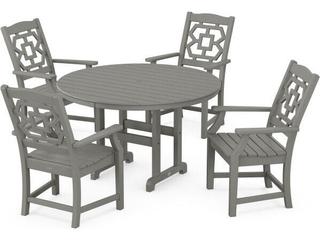 POLYWOOD® Martha Stewart Chinoiserie 5-Piece Round Farmhouse Patio Dining Set