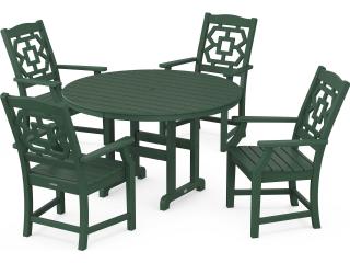 POLYWOOD® Martha Stewart Chinoiserie 5-Piece Round Farmhouse Patio Dining Set