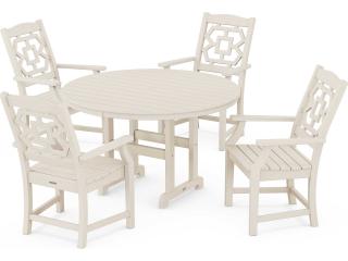 POLYWOOD® Martha Stewart Chinoiserie 5-Piece Round Farmhouse Patio Dining Set